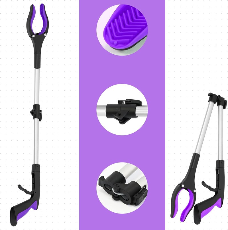 GrabRunner 2 Pack 32 inch FDA Registered Heavy Duty(up to 10 lbs) Reacher Grabber Tool with Strong Magnetic (New Purple) - Image 5